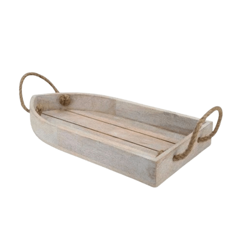 WOOD & ROPE BOAT SERVING TRAY (COLOR)
